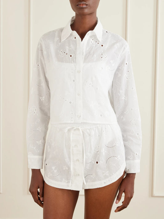 Simone Cropped Broderie Anglaise Cotton Shirt