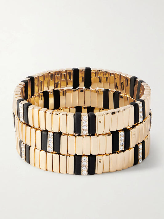 The Touch Of Midnight Set Of Three Gold-tone Cubic Zirconia Bracelets