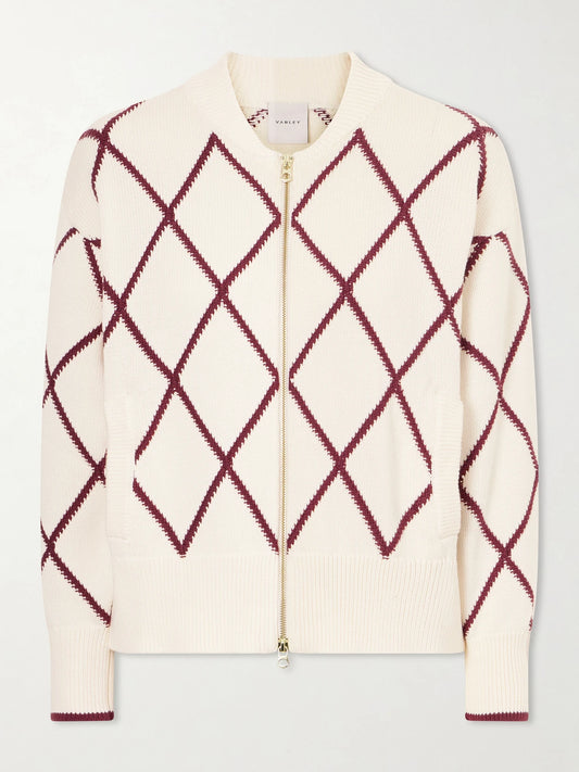 Image of a model wearing Outerwear. Product name - Nile Cotton Knitted Jacket in Multi colour by brand - Varley