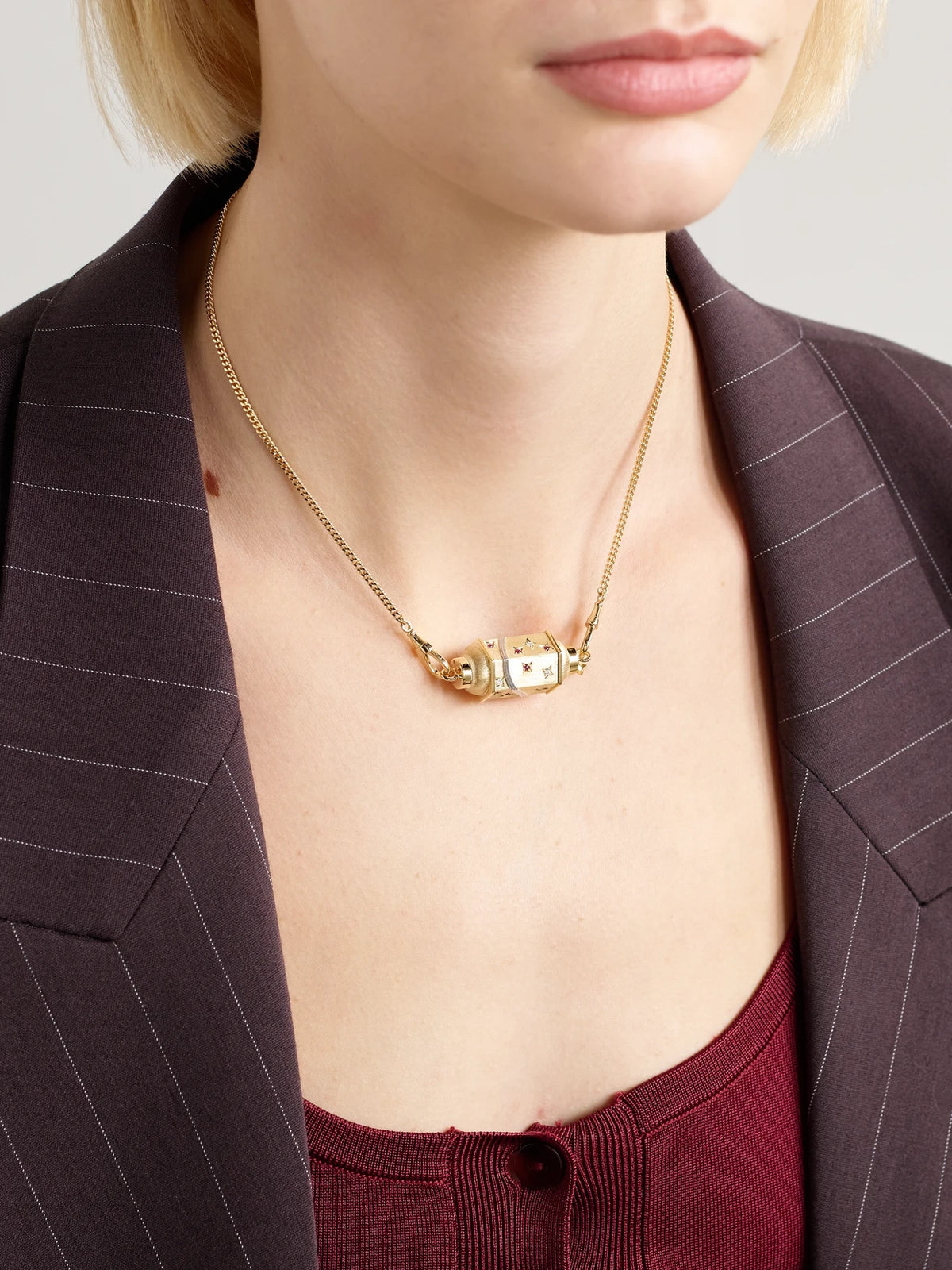 Image of Necklaces. Product name - Milky Way Gourmette 18-karat Gold, Rhodium, Ruby And Diamond Necklace in Multi colour by brand - Marie Lichtenberg