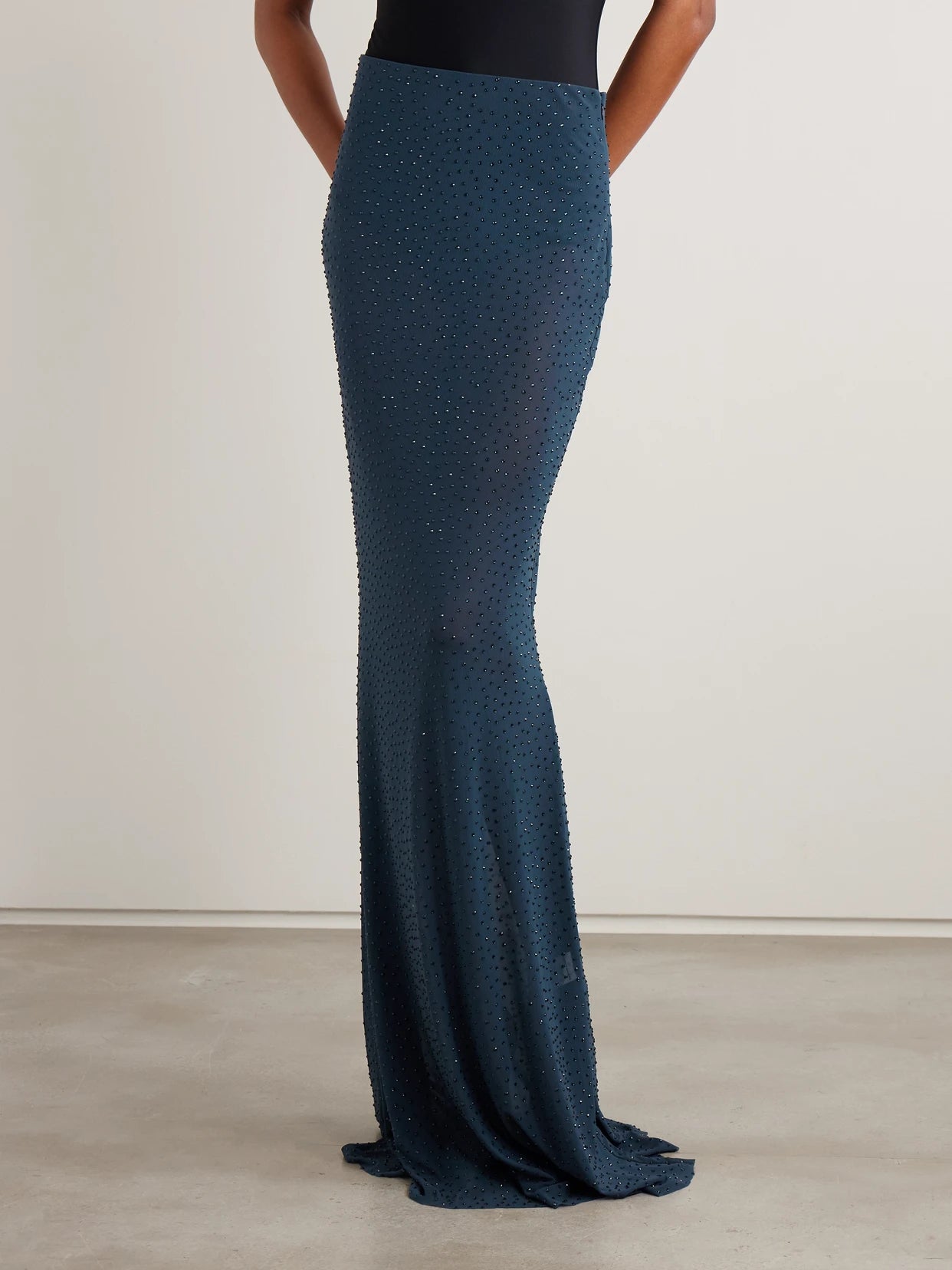 Elivera Crystal-embellished Stretch-tulle Maxi Skirt