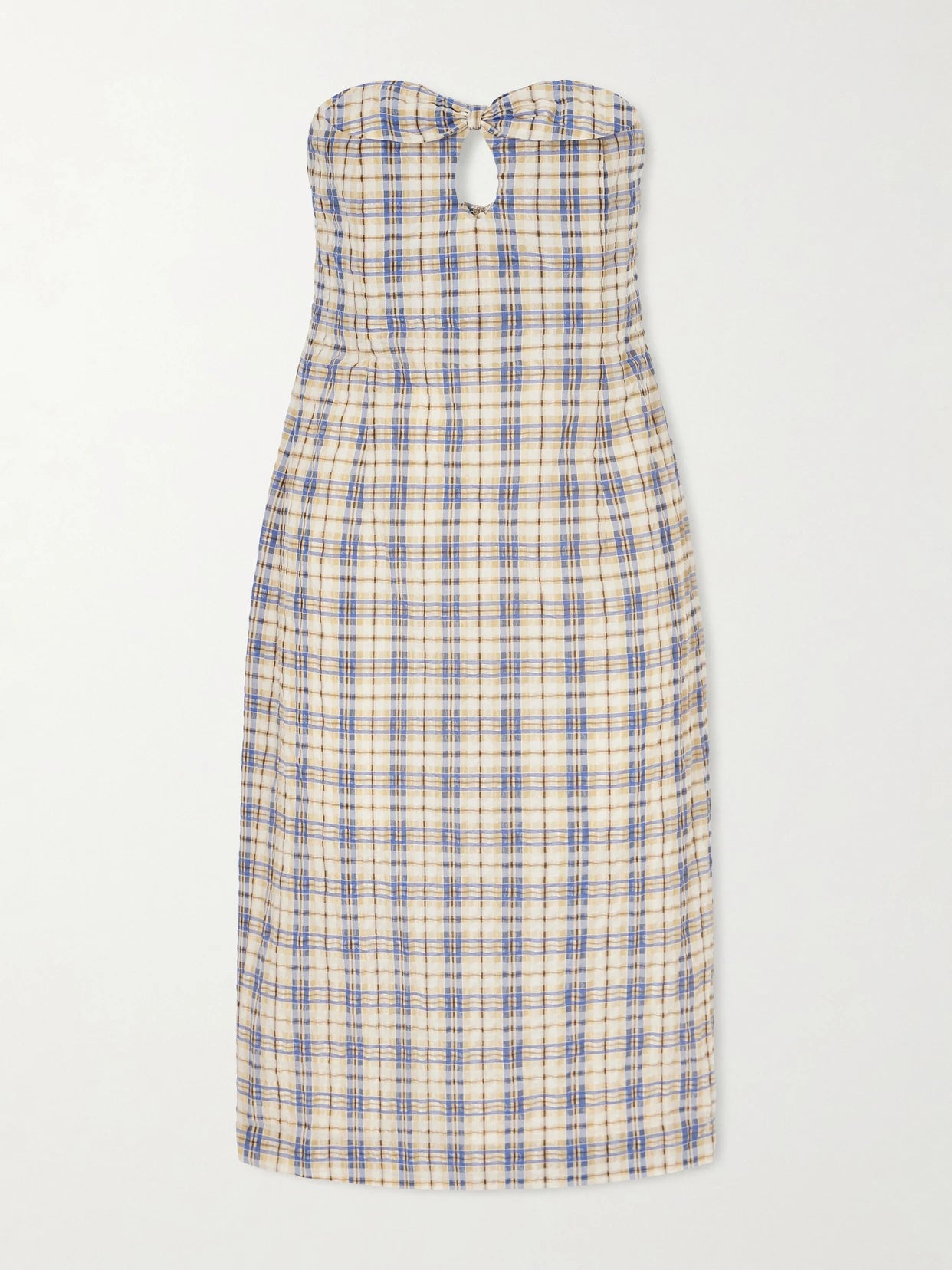 Bow-embellished Checked Seersucker Midi Dress