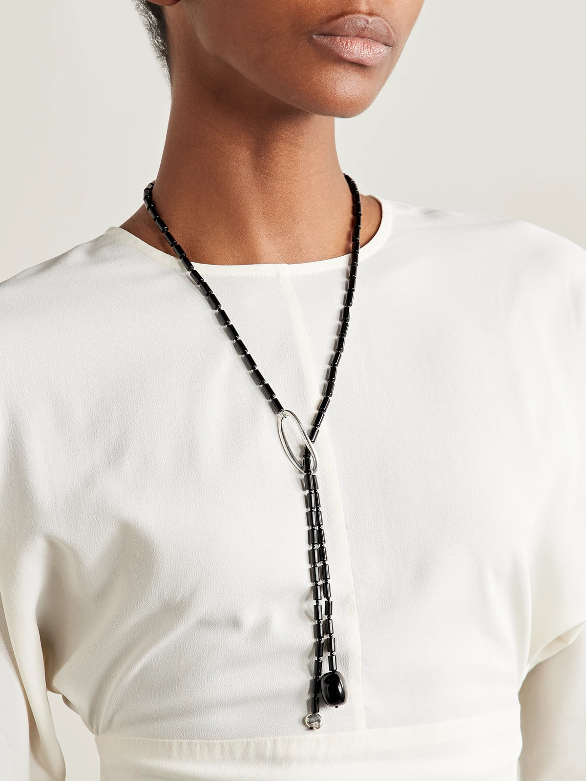 Image of Necklaces. Product name - Annaya Sterling Silver Onyx Necklace in Black colour by brand - AGMES