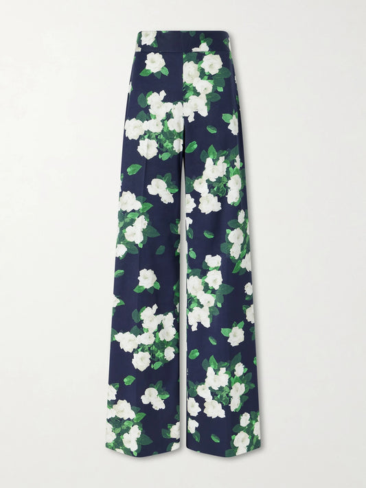 Diane Floral-print High-rise Cotton-blend Wide-leg Pants