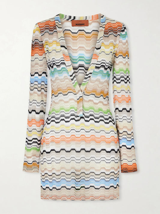 Image of Dresses. Product name - Striped Crochet-knit Coverup in Multi colour by brand - Missoni