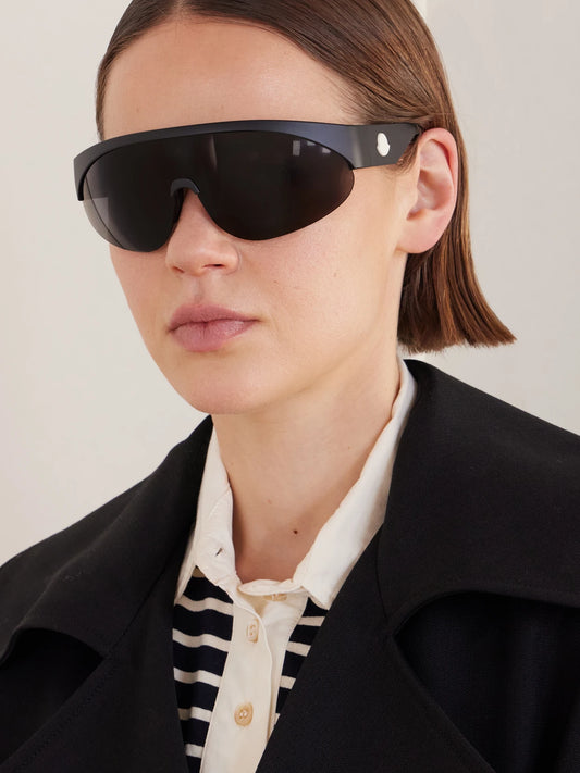 Image of Sunglasses. Product name - Round-frame Rubber Sunglasses in Black colour by brand - MONCLER EYEWEAR