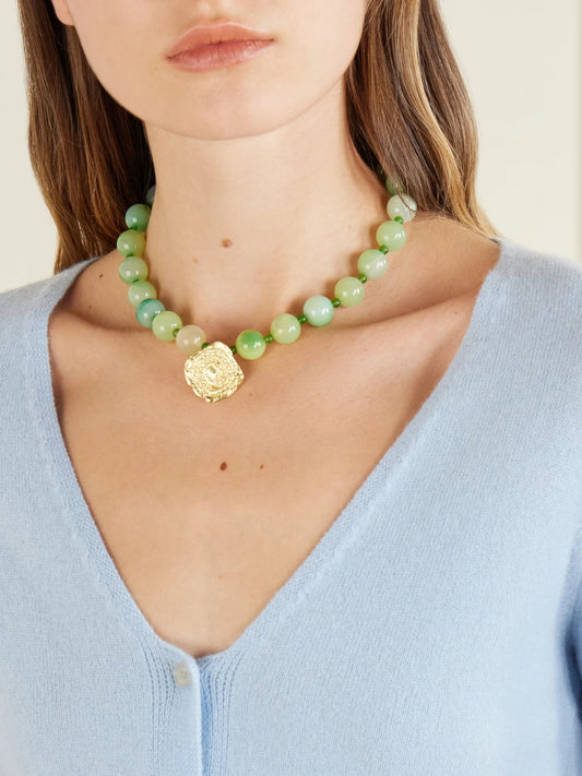 Image of Necklaces. Product name - Daphne Gold-plated Jade Necklace in Green colour by brand - YSSO