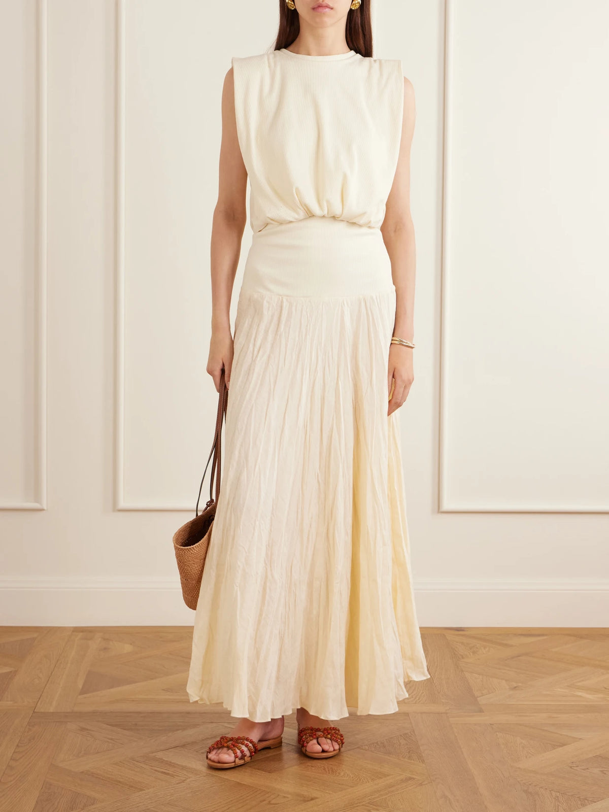 Image of Sandals. Product name - Gemma Embellished Leather Sandals in Beige colour by brand - Aquazzura
