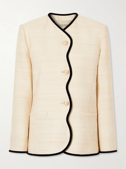 Image of Coats & Jackets. Product name - Silk And Linen-blend Canvas Jacket in Cream colour by brand - Valentino Garavani