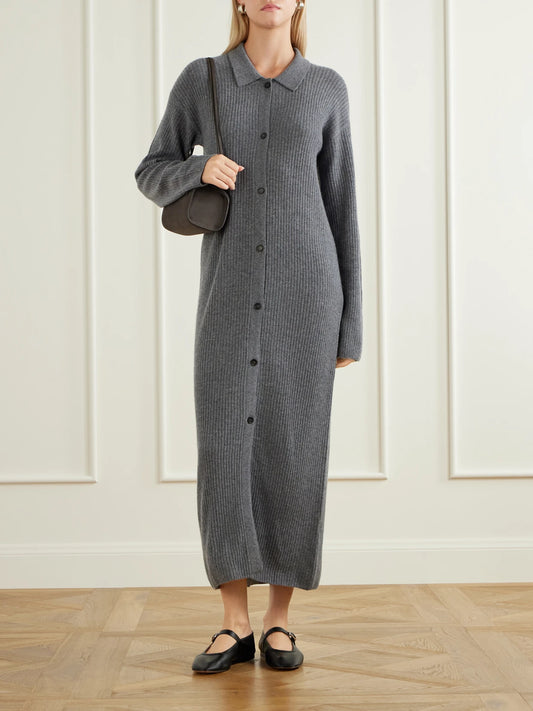 Image of Dresses. Product name - Jamua Ribbed Cashmere Maxi Dress in Gray colour by brand - Le Kasha