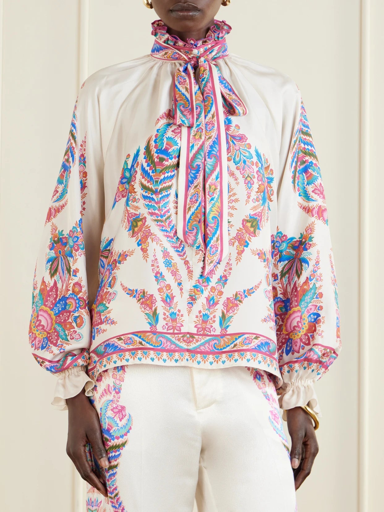 Pussy-bow Paisley-print Silk Blouse