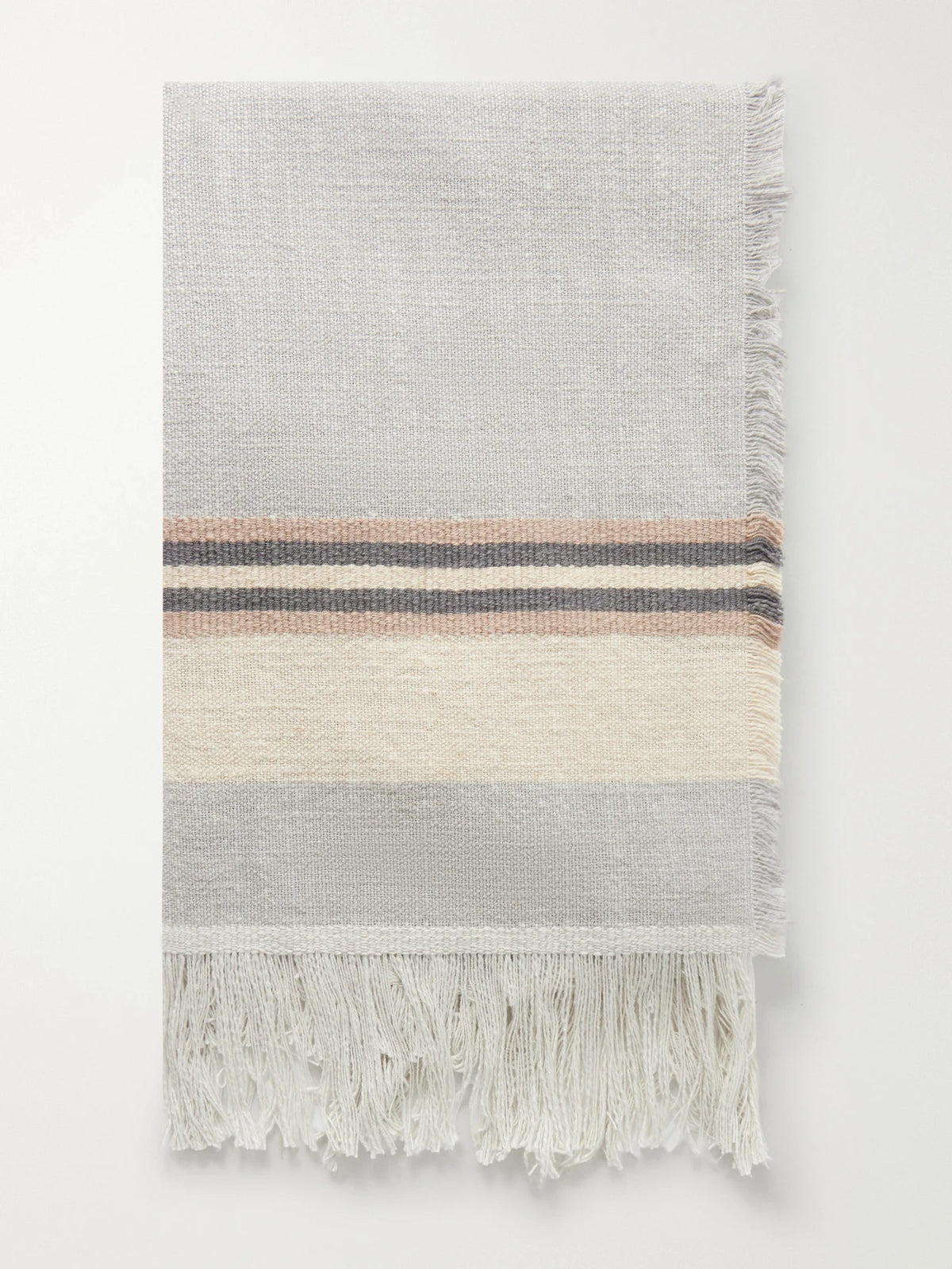 Fringed Striped Cotton And Linen-blend Scarf
