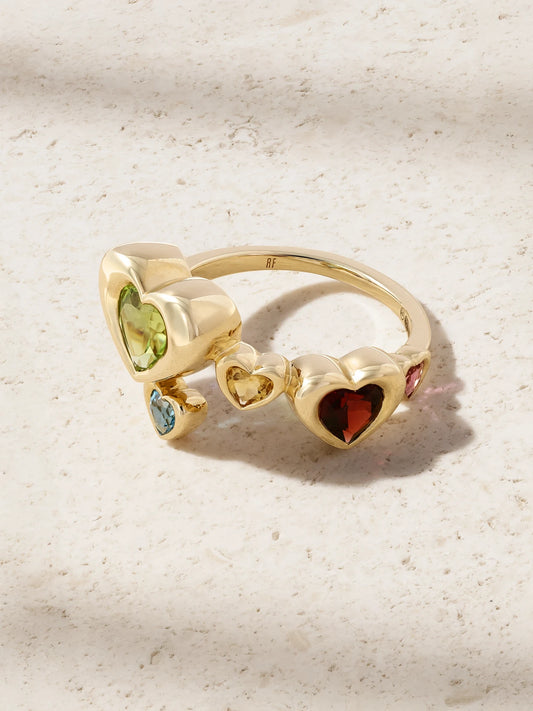 Roxanne First Twisted Heart Stack 14-karat Gold Multi-stone Ring