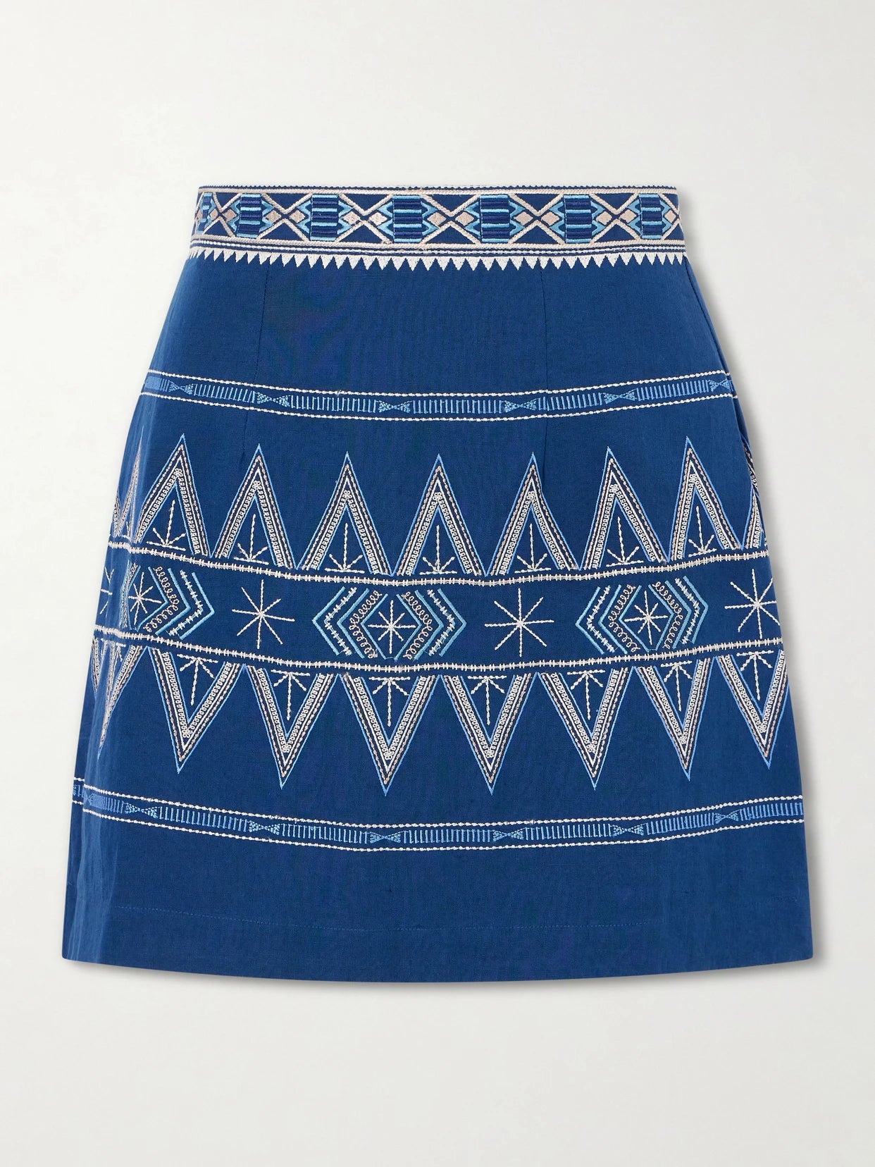 Giuliana Embroidered Cotton And Linen-blend Mini Skirt