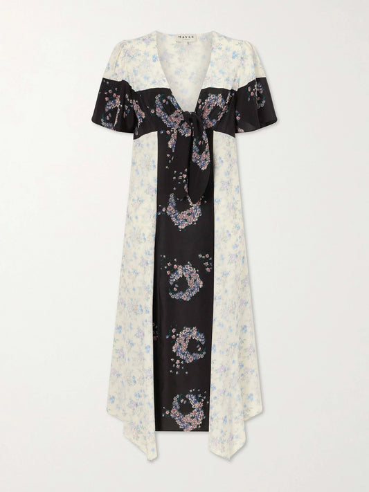 Image of Dresses. Product name - Andalou Floral-print Silk Midi Dress in Multi colour by brand - MAISON MAYLE