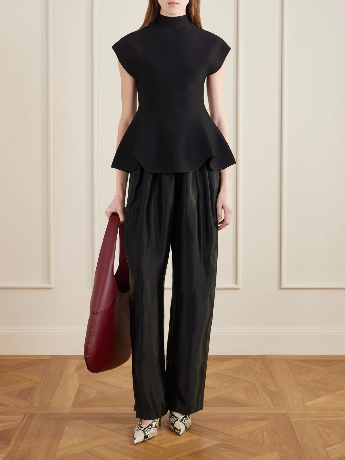 Image of Bags. Product name - Joan Large Leather Tote in Burgundy colour by brand - KHAITE