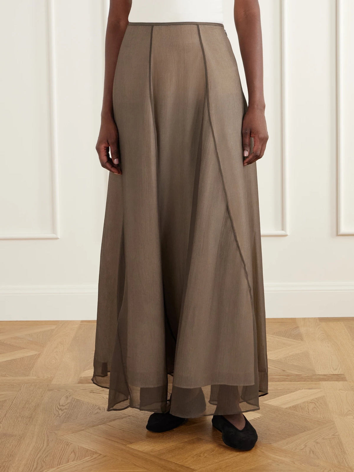 Ruohan Layered Paneled Silk-crepe De Chine Maxi Skirt
