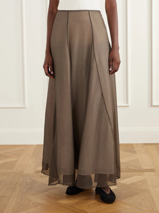 Ruohan Layered Paneled Silk-crepe De Chine Maxi Skirt
