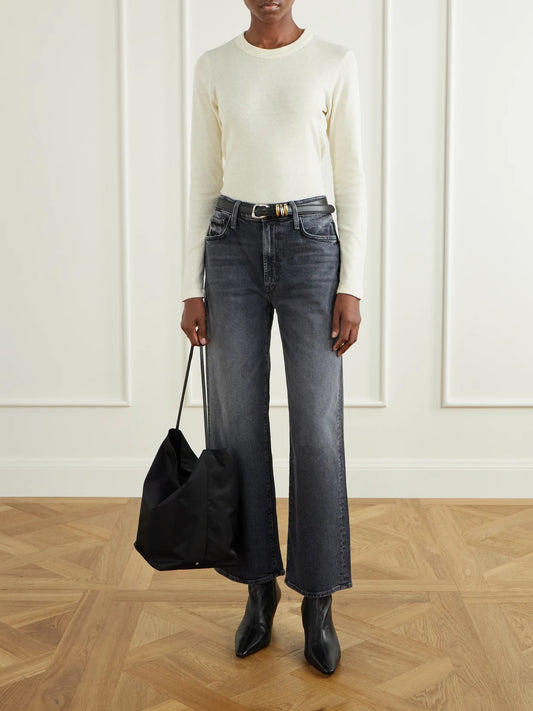Image of a model wearing Tops. Product name - The L/s Itty Bitty Recycled Cotton-jersey T-shirt in Ivory colour by brand - Mother