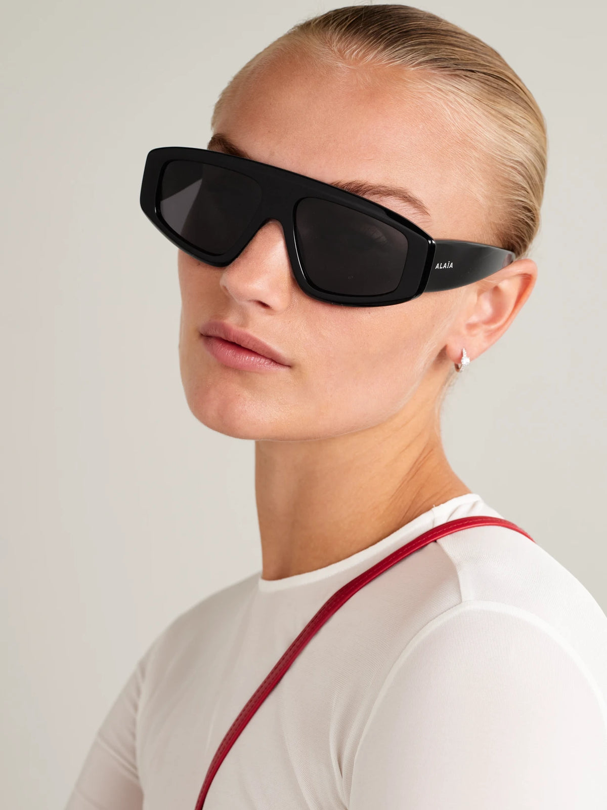Image of Sunglasses. Product name - Mask D-frame Acetate Sunglasses in Black colour by brand - Alaïa