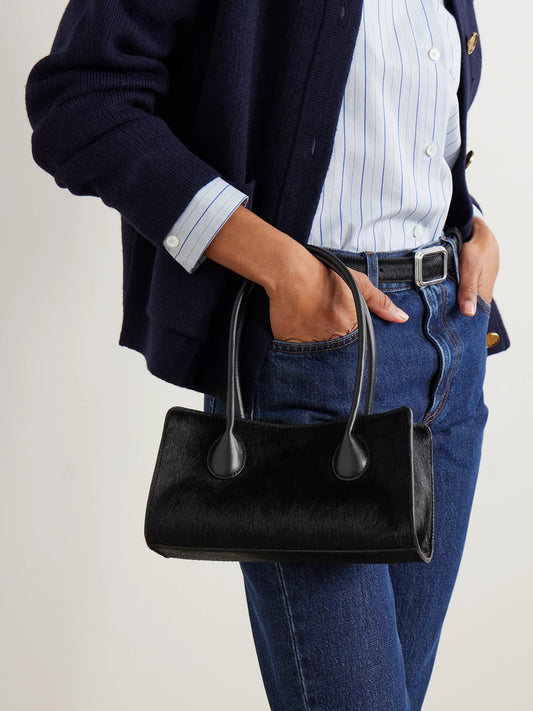 Image of Bags. Product name - The Lou Calf Hair Shoulder Bag in Black colour by brand - LIÉ STUDIO