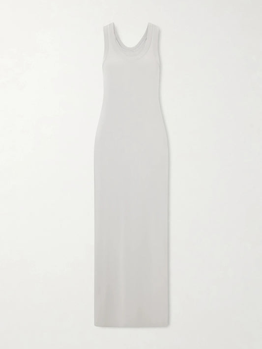 Image of Dresses. Product name - Racer Stretch Satin-jersey Maxi Dress in Gray colour by brand - Norma Kamali