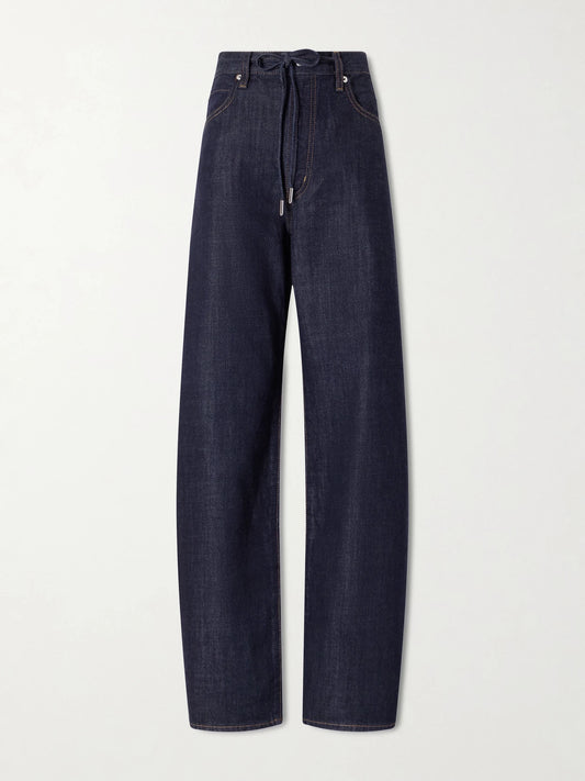 Image of Jeans. Product name - High Rise Curve High-rise Barrel-leg Jeans in Blue colour by brand - FRAME