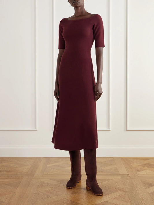 Image of Dresses. Product name - Vivia Knitted Wool Midi Dress in Burgundy colour by brand - Gabriela Hearst