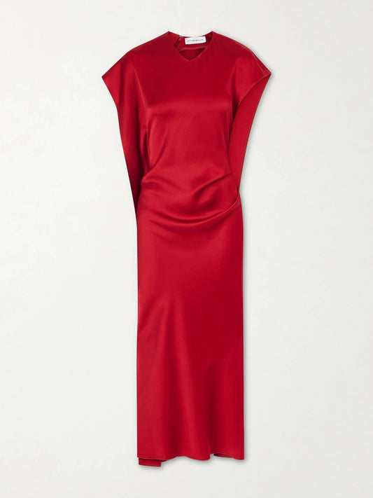 Image of Dresses. Product name - Satin Midi Dress in Red colour by brand - Victoria Beckham