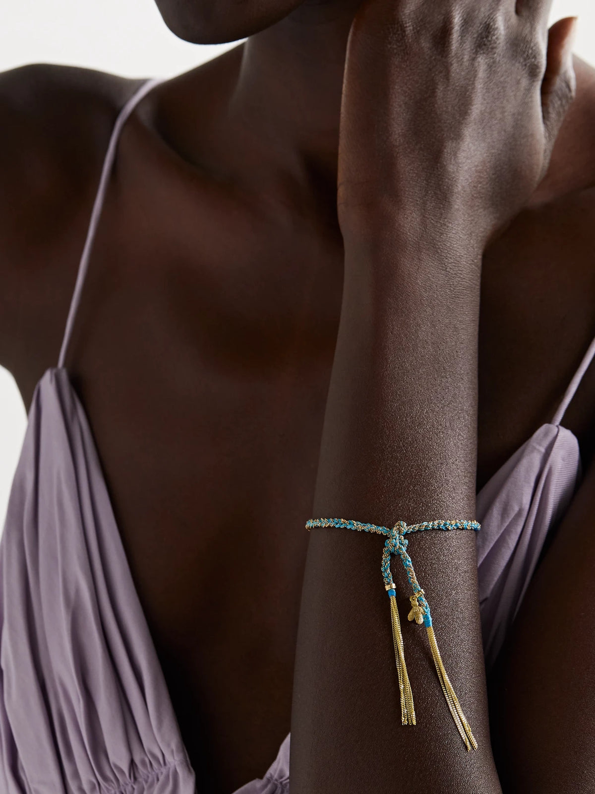 Image of Bracelets. Product name - Lucky Sprezzatura + Bee 18-karat Gold And Silk Bracelet in Multi colour by brand - Carolina Bucci