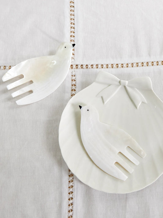 Image of Tableware. Product name - Dove Mother-of-pearl Salad Servers in Off-white colour by brand - Gohar World