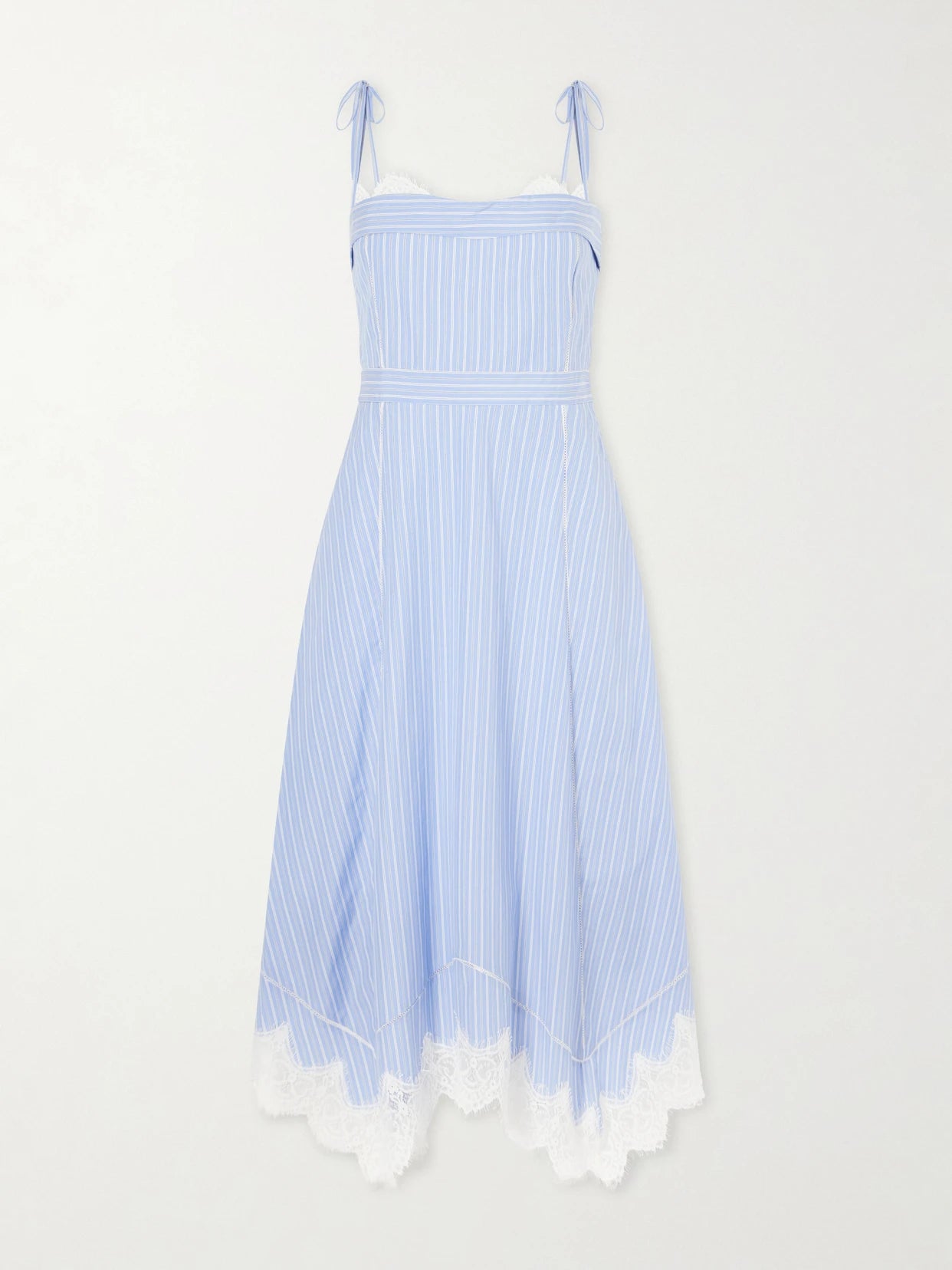 Avaleigh Lace-trimmed Striped Cotton-poplin Midi Dress