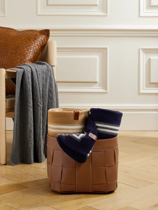 Image of Decor. Product name - Hailey Small Woven Leather Basket in Brown colour by brand - Ralph Lauren Home