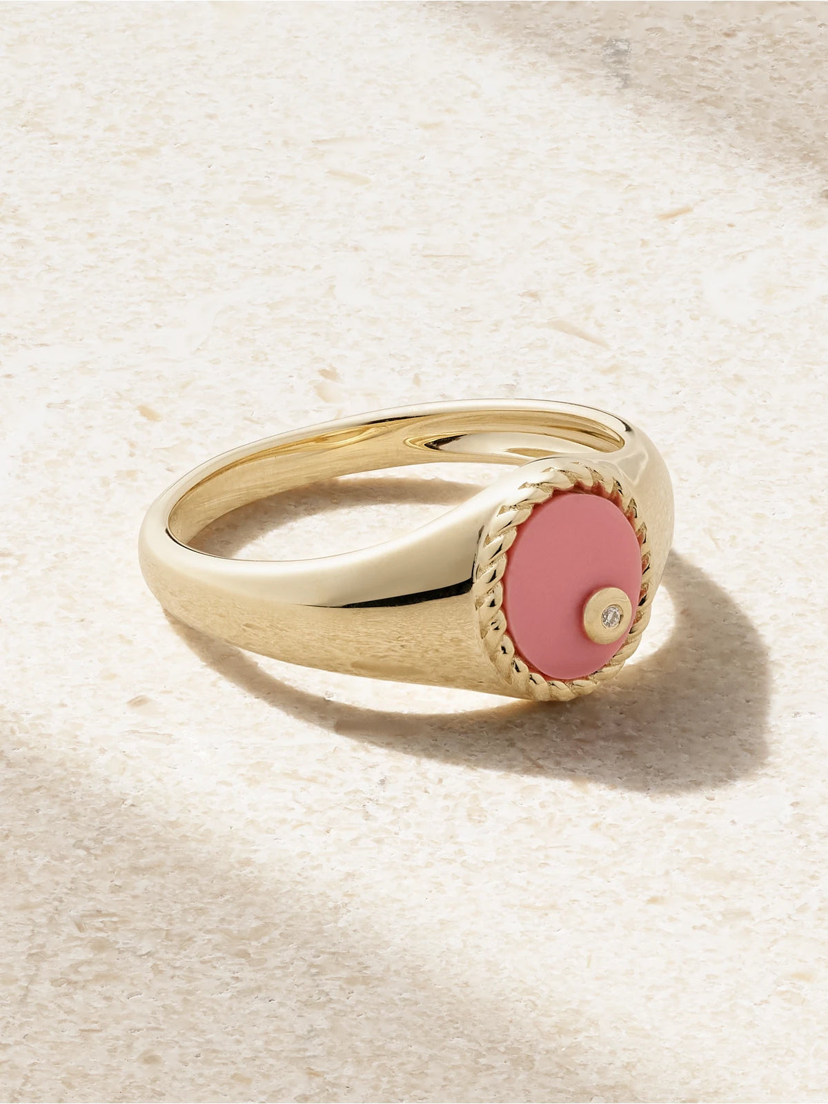 Baby Chevalière 9-karat Gold, Coral And Diamond Signet Ring