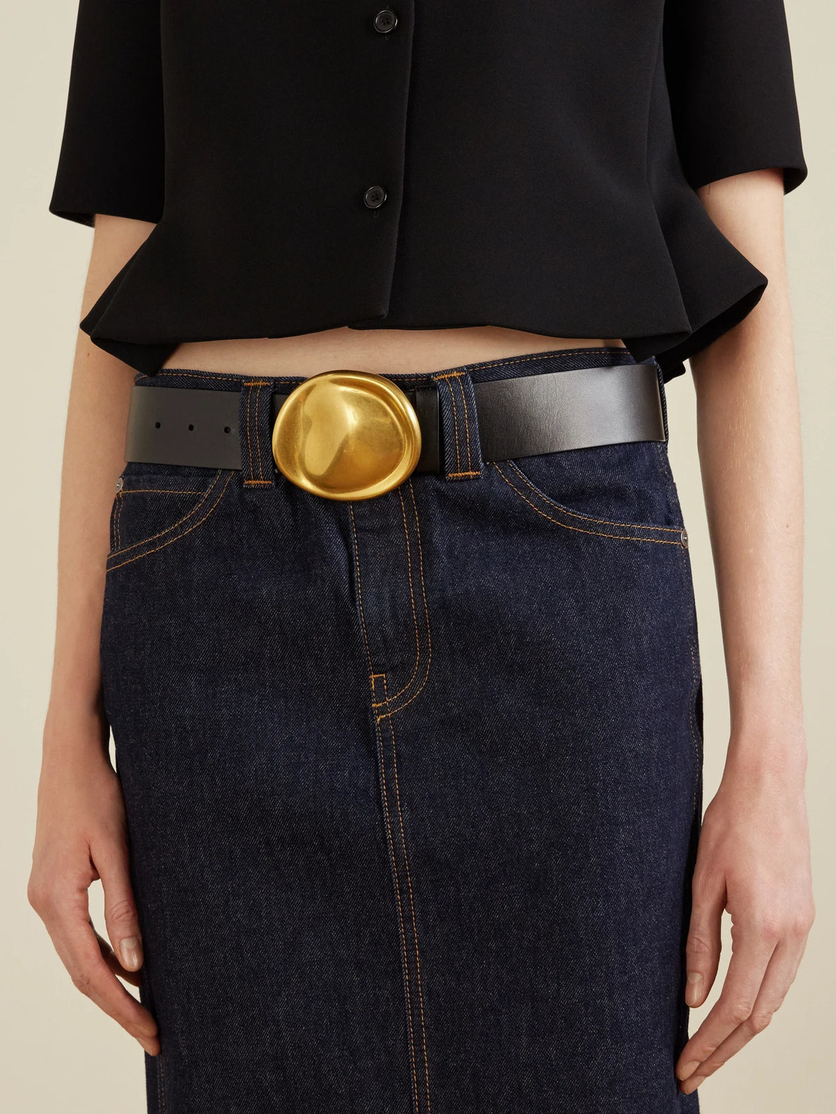 Image of Belts. Product name - Keefe Leather Belt in Black colour by brand - KHAITE