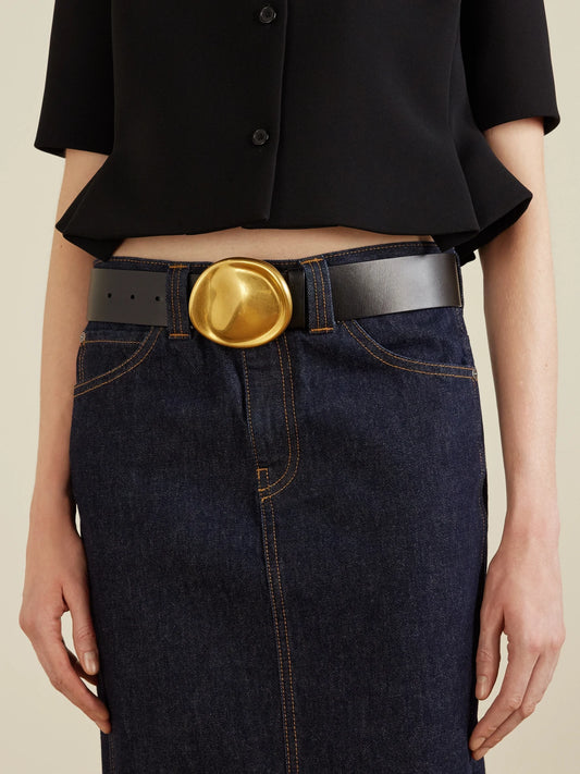 Image of Belts. Product name - Keefe Leather Belt in Black colour by brand - KHAITE