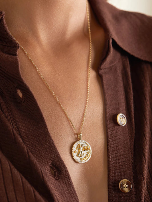 Image of Charms. Product name - Zodiac Large 18-karat Gold Diamond Necklace in Pisces colour by brand - Anita Ko