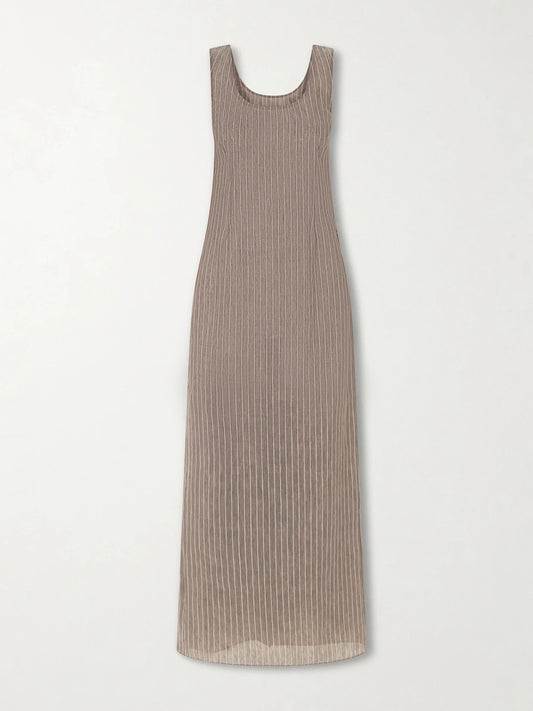 Image of Dresses. Product name - Isadora Striped Linen Maxi Dress in Brown colour by brand - KALLMEYER