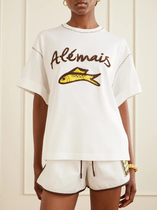 Scuba Embroidered Cotton-jersey T-shirt