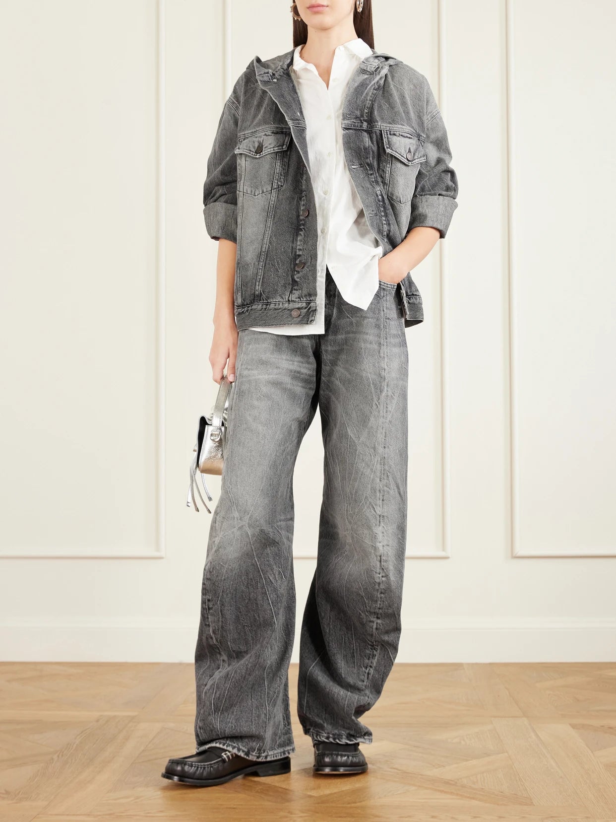 Image of Coats & Jackets. Product name - Hooded Denim Jacket in Black colour by brand - Acne Studios