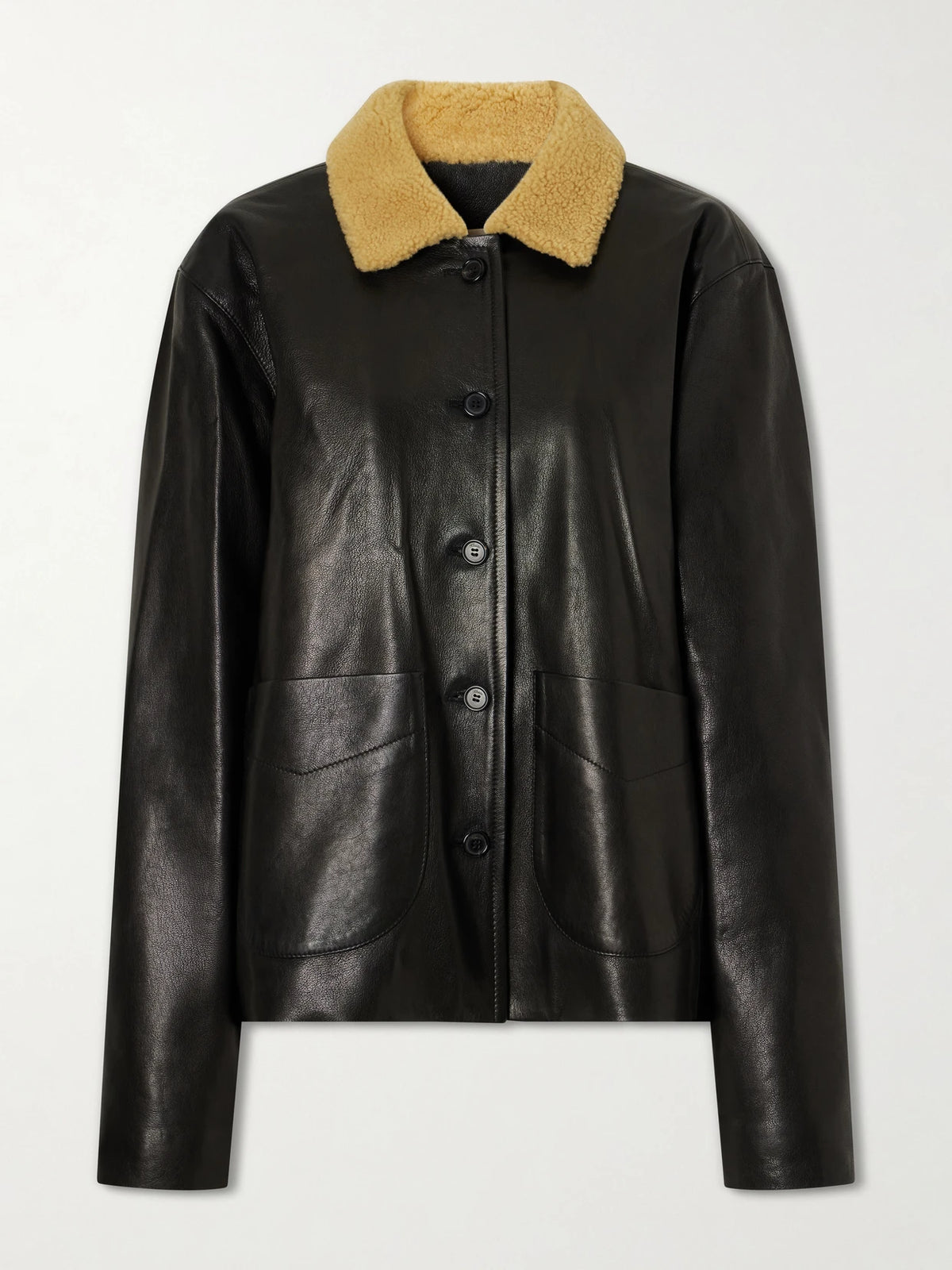 KHAITE Wilson Shearling-trimmed Grained Leather Jacket