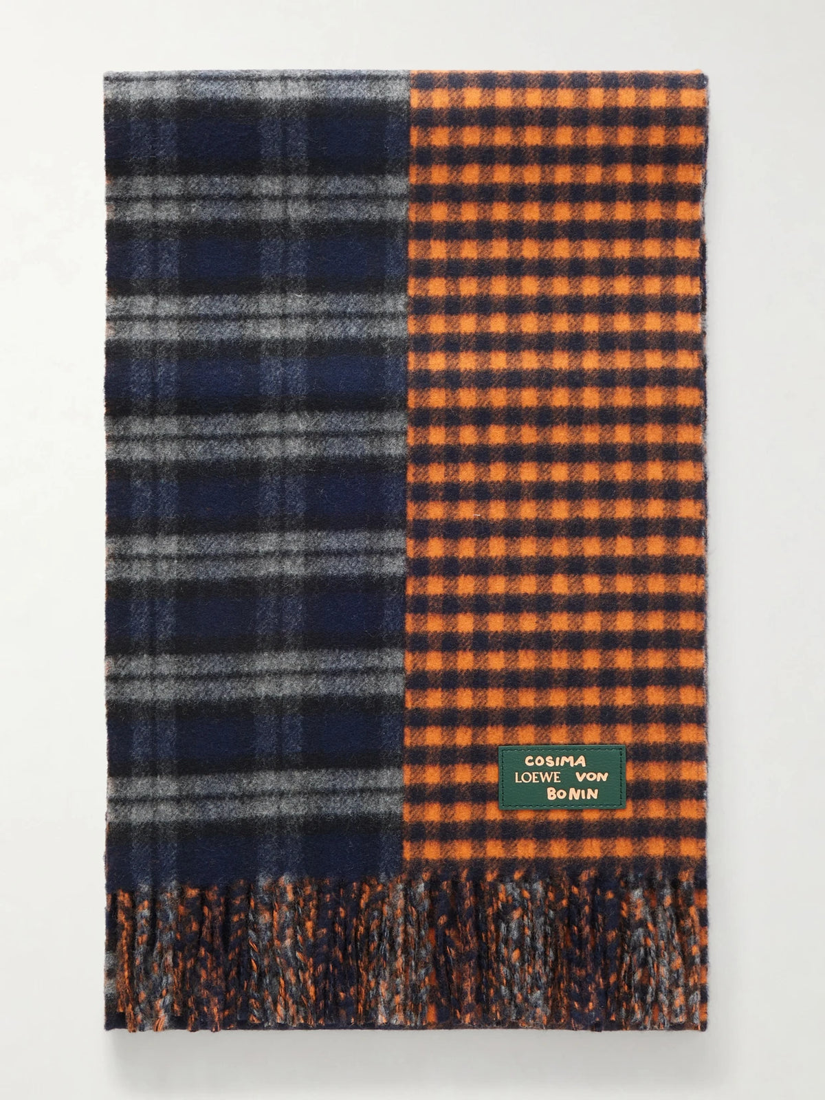 LOEWE Fringed Checked Wool And Cashmere-blend Scarf