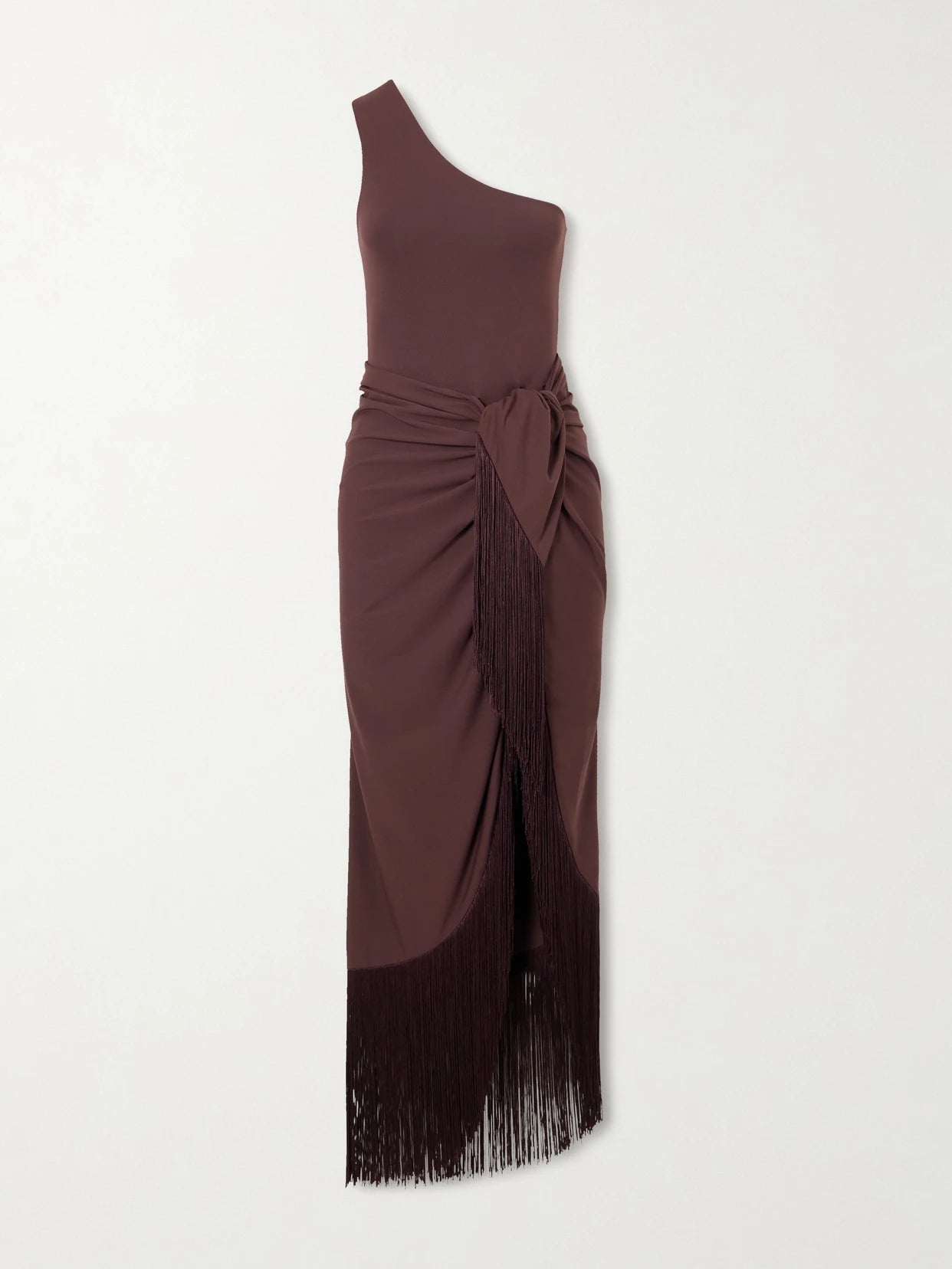 Rhodes One-shoulder Swimsuit And Fringed Pareo Set