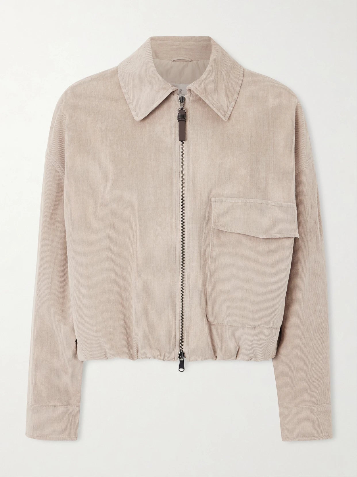 Image of Coats & Jackets. Product name - Embellished Padded Cotton-blend Corduroy Bomber Jacket in Beige colour by brand - Brunello Cucinelli
