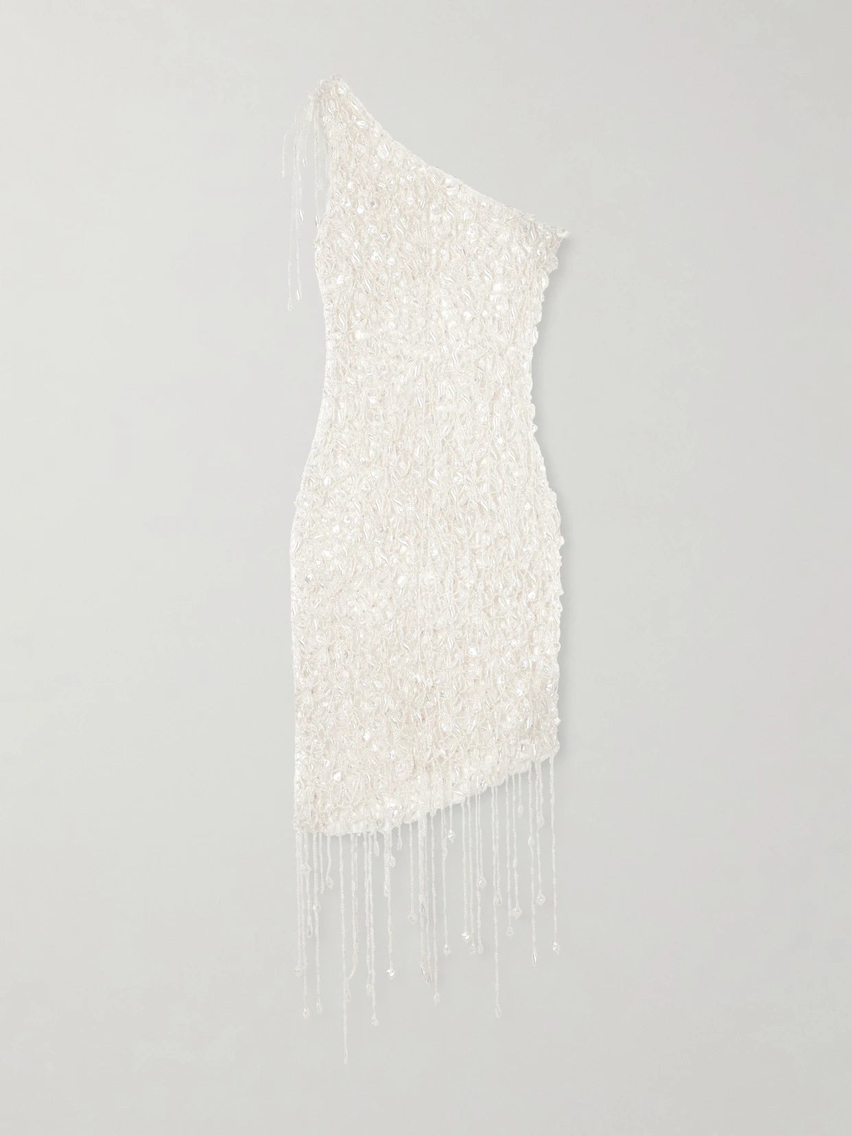 Naia Asymmetric Embellished Open-knit Cotton Mini Dress