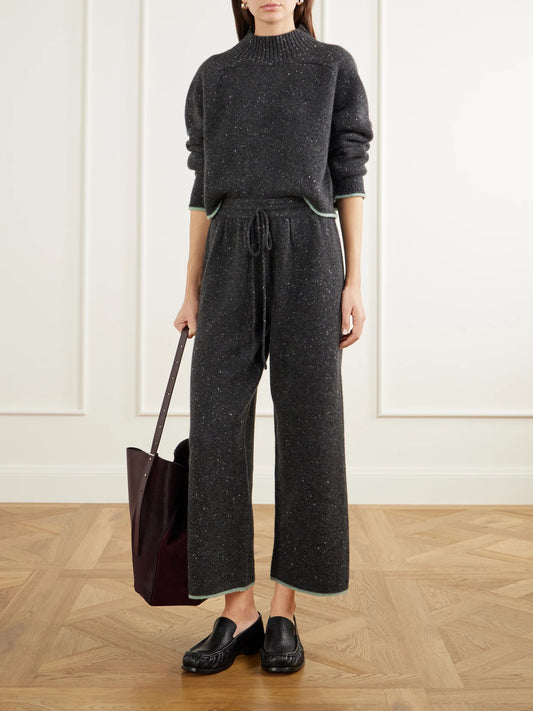 Image of a model wearing Pants. Product name - Donegal Cashmere Wide-leg Pants in Gray colour by brand - Calle Del Mar