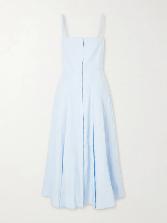 Image of Dresses. Product name - Magritte Linen Midi Dress in Sky blue colour by brand - Gabriela Hearst