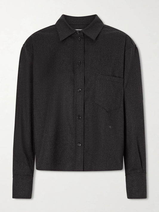 Image of a model wearing Tops. Product name - Ellys Wool Shirt in Dark gray colour by brand - Victoria Beckham