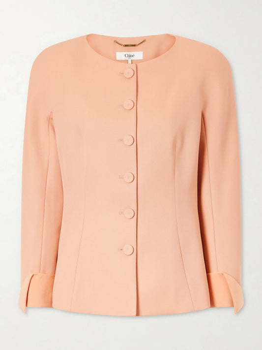 Image of Coats & Jackets. Product name - Wool-crepe Jacket in Pink colour by brand - Chloé