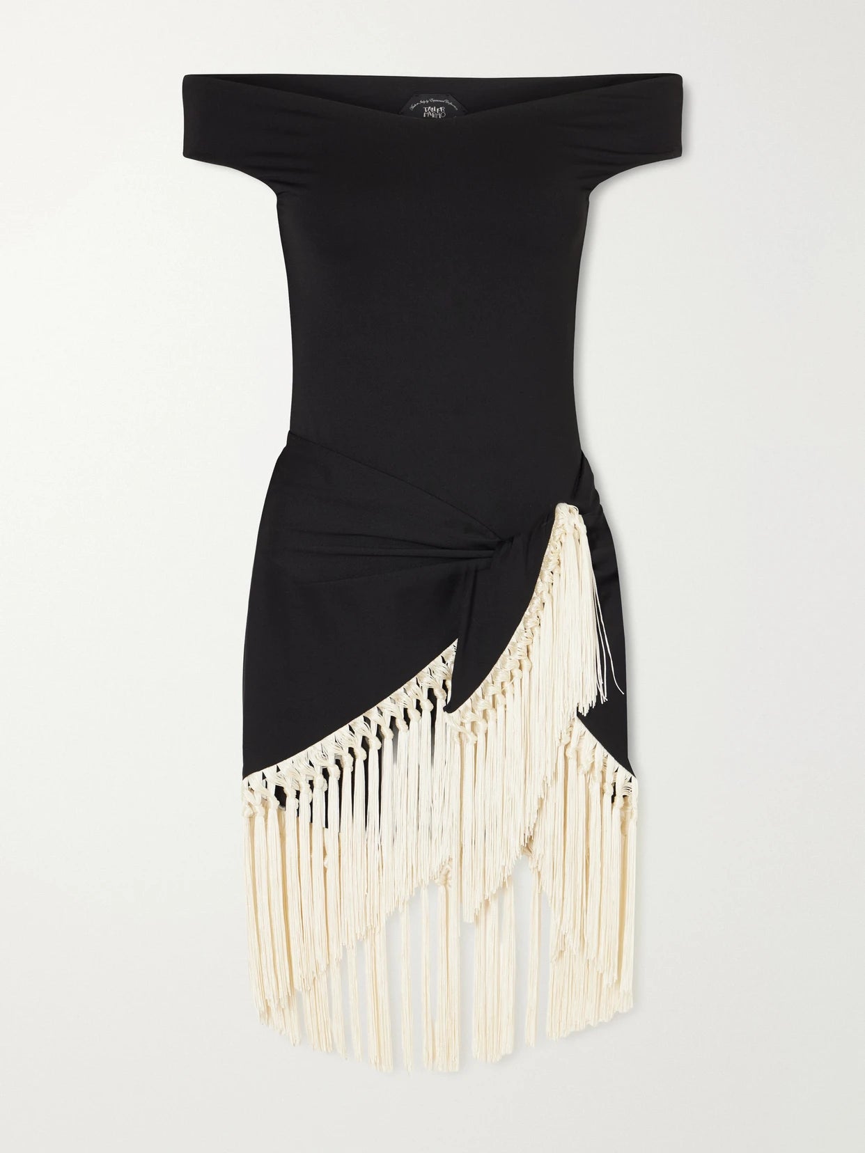 Mini Romy Black Fringed Off-shoulder Swimsuit